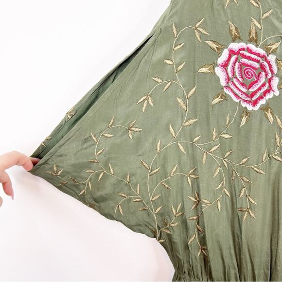 Anthropologie Seen Worn & Kept Floral Embroidered Satin Jumpsuit S Green - Picture 6 of 10